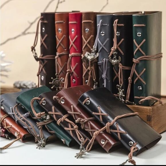 BROWN PU Leather pirate Nautical journal Diary notebook boat wheel compa… - Picture 4 of 4